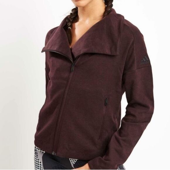 Stella McCartney -911 by Adidas Heartracer Full Zip Moto Style Jacket Burgundy S - Picture 3 of 13
